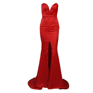 ชุดราตรีผ้าซาตินสีแดงทรงบอลกาวน์ประดับเลื่อม คอสูง ทรงเอ็มไพร์ เอวสูง สไตล์เป็นทางการ ไซส์ XS สำหรับงานรับปริญญาและงานพรอม - Product Image 1