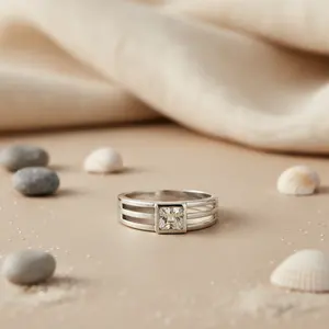 Bague solitaire en argent 925 avec pierre précieuse carrée pour femmes, bijoux tendance pour un usage quotidien avec sertissage incrusté - Product Image 3