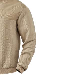 Pull en maille torsadée à col montant beige pour homme, manches longues, vêtement d'hiver texturé, maille douce de qualité supérieure, décontracté - Product Image 3