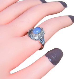 Bague classique faite à la main 925 bijoux en argent massif pour femmes 925 argent Sterling opalite laiteuse pierre précieuse Style Boho cadeau pour soeur - Product Image 1