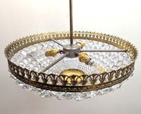 Magnifique lustre en laiton antique français avec verre en cristal de roche, idéal pour toute décoration intérieure, éclairage élégant E12