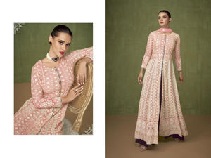 Costume long en soie de georgette lourde de styliste de la nouvelle collection pakistanaise travail de broderie en filet pour les mariages et les fêtes - Product Image 2