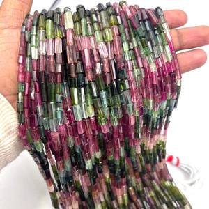 Cuentas de Turmalina Multicolor Natural en Forma de Tubo Facetado de 5x10-6x11 mm, Cuentas de Turmalina Tipo Tubo para la Fabricación de Joyas y Manualidades, Hilo de 14 Pulgadas - Product Image 5