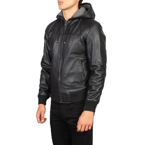 Nueva llegada de encargo a prueba de viento Casual montar motorista con capucha hombres chaquetas de cuero con estilo de moda chaquetas de cuero genuino - Product Image 4