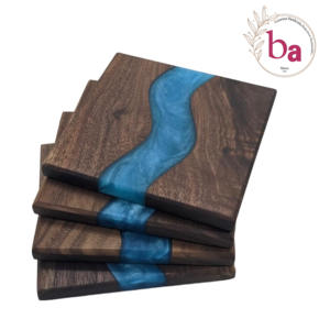 Juego de posavasos cuadrados de madera y resina de 4 piezas de calidad de exportación madera y turquesa - Product Image 2