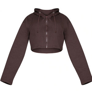 เสื้อฮู้ดครอปสำหรับผู้หญิง สไตล์ลำลอง สตรีทแวร์ ออกกำลังกาย ซิปหน้า มีโลโก้ด้านหน้า ขายส่ง ราคา OEM - Product Image 5