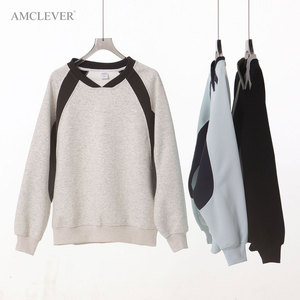 Sweat-shirt décontracté pour homme automne-hiver, 400 grammes, poids lourd, style rétro américain, bloc de couleur, manches raglan, coupe décontractée, col en V - Product Image 2