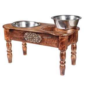 New Heavy-Duty Wooden <b>Dog</b> Food & Water Bowls 2 Stainless Steel Stand Feeder Pet Bowls & Feeders <b>Dog</b> Pet Dining <b>Station</b> - Product Image 1