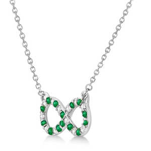 Collier en or blanc 14 carats torsadé avec diamants et émeraudes 0,50 ct - Product Image 2