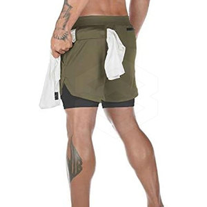 Pantalones cortos deportivos de doble capa personalizados para hombre, ropa de fitness cómoda hecha en fábrica con cierre de cintura elástica - Product Image 5