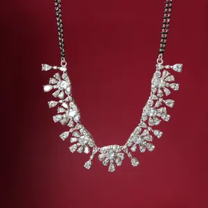 Women's Party Wear Silver Cubic Zirconia <b>Crystal</b> Necklace - Product Image 3