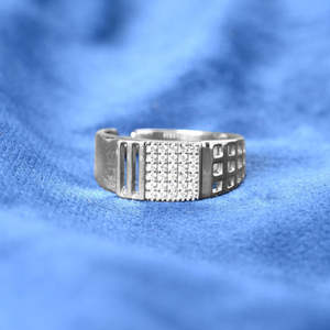 Anillos de Plata de Ley 925 de Primera Calidad para Hombre, Chapados en Rodio con Incrustaciones de Diamantes de Circonio con Patrón Geométrico, Joyería para Bodas - Product Image 3
