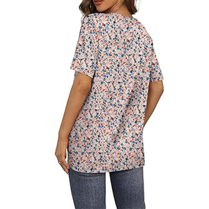 Verano tierno Flora Rosa venta al por mayor camisetas decoración de manga corta bordada lona transpirable estilo con cuello en V - Product Image 3