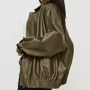 Chaquetas ajustadas de talla grande con cuello levantado para hombre con cremallera, chaqueta de cuero para motocicleta de cuero Pu para hombre - Product Image 3