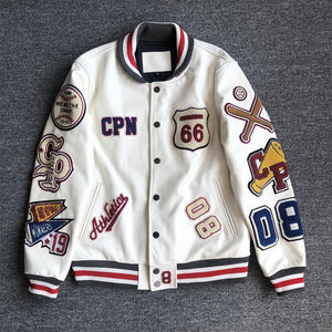 2024 hombres personalizados moda Crop Top abrigo de béisbol suelto Casual Letterman hombres parche poliéster recortado Varsity chaqueta para hombres - Product Image 1