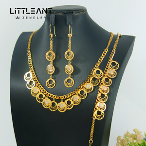 Vintage Dubai stilleri 18k altın kaplama düğün takısı takım moda kolye kadınlar için 3 adet <span class=keywords><strong>Set</strong></span> olay parti hediye - Product Image 6