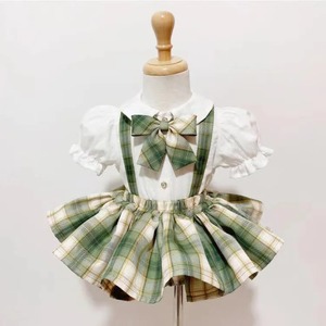 JK ชุดเดรสสองชิ้นสำหรับเด็กผู้หญิงชุดเดรสแขนพองคอโปโลสีพื้นชุดสายเดี่ยว2025เครื่องแบบใหม่ - Product Image 3