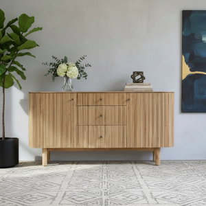 Scandinavia Quality Modern Media Console Cabinet Solid Teak Wood Frame 3 <b>Drawers</b> 2 <b>Shelves</b> for Living Room Furniture Felix Medic - Product Image 1