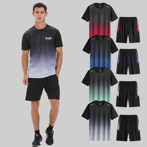 ชุดออกกำลังกาย6801สำหรับผู้ชายเสื้อยืดรัดรูปกางเกงขาสั้นผ้ายืดระบายอากาศได้ดีดีไซน์แขนสั้นสำหรับฤดูหนาว - Product Image 6