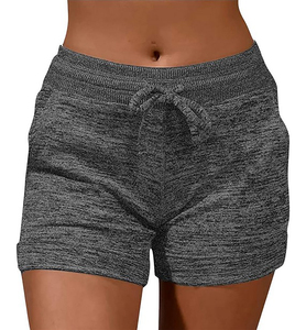 Shorts taille haute à cordon de serrage, coupe régulière, séchage rapide, respirant, 100 % coton tricoté, couleur unie, léger – Vente en gros - Product Image 1