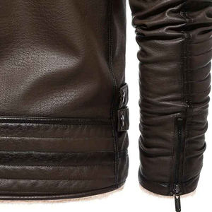 2025 plus vente chaude hommes veste en cuir véritable agneau Bomber veste hommes Vintage marron avec col Premium veste en cuir hommes - Product Image 5