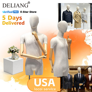 Mannequin Homme en Fibre de Verre Souple de Haute Qualité, Demi-Corps en Lin de Bambou, Tête et Bras Détachables, Pose Debout Beige, Support pour Couturiers - Product Image 1