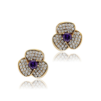 Diseño de forma de flor amatista CZ piedra auténtico estilo otomano pendientes de plata al por mayor joyería turca hecha a mano