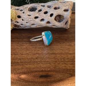 Kingman Turquoise <b>Sterling</b> <b>Silver</b> <b>Ring</b> Navajo Handmade Bezel <b>Set</b> Size 6 - Product Image 3