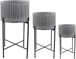 Juego de 3 macetas de metal galvanizado con soportes, macetas elegantes para uso interior/exterior - Product Image 1