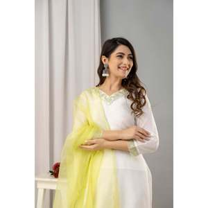 Ensemble Salwar Kameez indien brodé en mousseline blanche et verte pour femme, style pakistanais, avec kurta, pantalon et dupatta, confectionné en georgette - Product Image 6