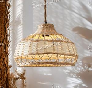 Eco-friendly Bamboo Pendant Lights Elegant Hanging Light Natural Boho Lighting Fixture Dome <b>Lamp</b> <b>Shade</b> <b>for</b> Kitchen Island Dining - Product Image 1