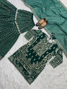 Boolywood สไตล์ plazo kurti georgette เทียมหนักกับงานปักลำดับหนาแขนเต็มกับ latkan dori - Product Image 2