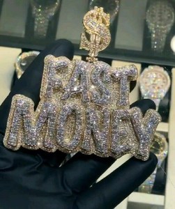 Colgante de nombre de dinero rápido de diamante de moissanita blanca Natural con colgante de Hip Hop de letra de Plata de Ley 925 pedido personalizado aceptar - Product Image 3