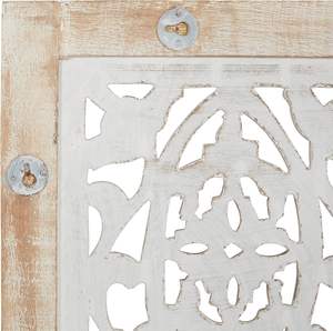 Décoration murale arabesque en bois de manguier fait à la main, 12 "X 1" X 36 ", blanc crème - Product Image 6