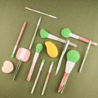 10 Buah Set Kuas Rias Gagang Marmer Kuas Kosmetik Rambut Sintetis Hijau Lembut untuk Foundation Blush Eyeshadow