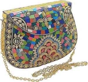 Bolso de Mano Tipo Clutch de Mosaico Hecho a Mano de Primera Calidad con Accesorios de Metal Chapado en Oro para Fiestas Nocturnas y Eventos de Moda al Precio Más Bajo - Product Image 4