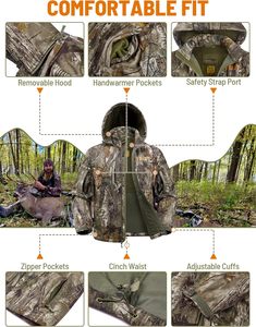 Camo Hunting <b>Jacket</b> for Men Warm <b>Fleece</b> <b>Lined</b> Waterproof Breathable Soft Shell with Hood Quiet - Product Image 6