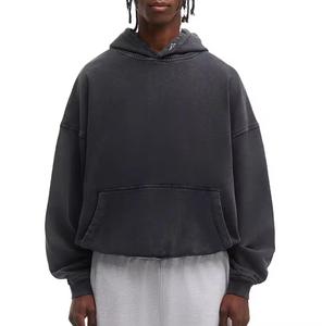 Sudadera con Capucha de Invierno para Hombre, Estilo Urbano, 100% Algodón, Gruesa, Holgada, Desgastada con Ácido, con Cremallera Personalizable - Product Image 4