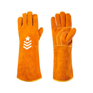 Gants de soudage industriels en cuir de style long, couleur unie, résistants à la chaleur, protection des mains avec manches longues - Product Image 1