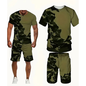 Nouveaux hommes été chemise décontractée Shorts 2 pièces ensemble Super doux cou t-shirt léger respirant poche tricoté imprimé élégant Camo - Product Image 1