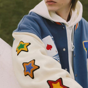 OEM Blouson de baseball brodé en chenille de haute qualité personnalisé Hommes Femmes Bleu en vrac Veste Letterman Varsity - Product Image 4