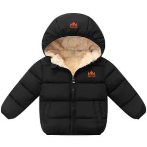 Veste matelassée à capuche noire pour enfants, veste d'hiver chaude en coton rembourrée avec doublure douce, fermeture éclair, vente en gros OEM - Product Image 1