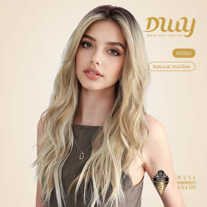 Mia-DWY Long Curly Synthetic <b>Wig</b> Transparent Lace Front Free Part Rooted Blonde Color - Product Image 3