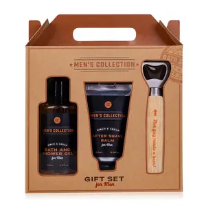 Gift Set MEN COLLECTION In Gift Box Made Of Kraft Paper With Handle Bath Shower Gel After Shave Balm Bottle Bath Accessories Set