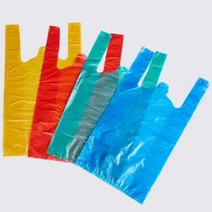 Оптовая продажа, дешевая перерабатываемая пластиковая сумка для покупок, сумка для футболок, жилет, разные размеры и разные цвета