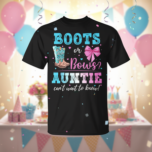 Camiseta para revelación de género de la tía, con diseño de botas o lazos, para anuncio de baby shower - Product Image 3