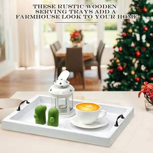 3 pièces de plateaux de service rustiques en bois avec poignées Plateaux de service de nourriture de ferme Plateaux de nourriture en bois vintage Plateaux de service - Product Image 4