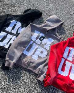 Survêtement pour homme de haute qualité 2026, personnalisé, imprimé de strass, motif de lettres personnalisé, appliqué coupé et cousu, broderie, effet usé - Product Image 2