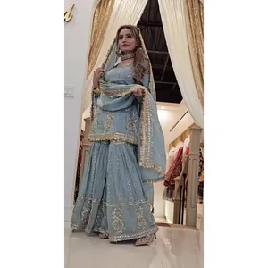 ชุดออกงานปักลายดูปัตตาสำหรับผู้หญิง ดีไซน์เนอร์แบรนด์ ประกอบด้วยเสื้อและกางเกง - Product Image 5