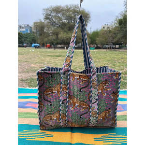 <b>Boho</b> Chic Reversible Quilted Velvet Cotton Women's Tote <b>Bag</b> Large Eco-Friendly Sustainable Grocery Shopping Ochre Beach <b>Bag</b> - Product Image 2